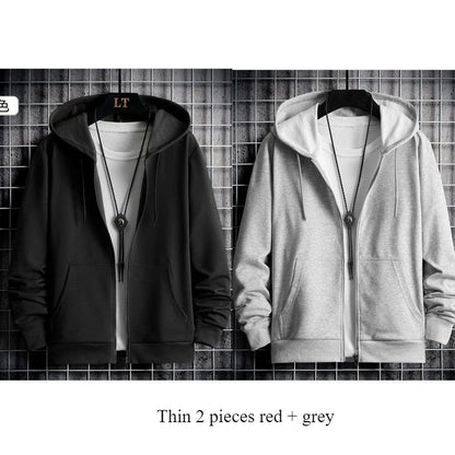 2025 Plush Lined Hoodie Men - Winter Thickened Zip Up Sweatshirt Youth Drop Shoulder Outerwear S-5XL College Style