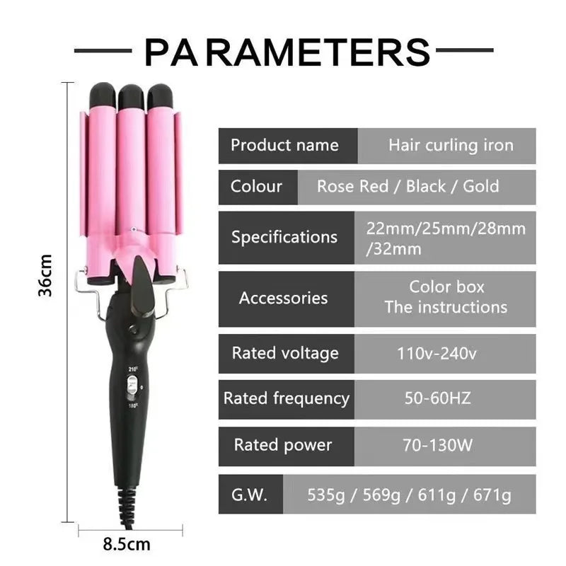 Professional Triple Barrel Hair Curler Ceramic Tourmaline Technology Fast Heating Anti Scalding Hair Styler Long Lasting Waves Halalzen