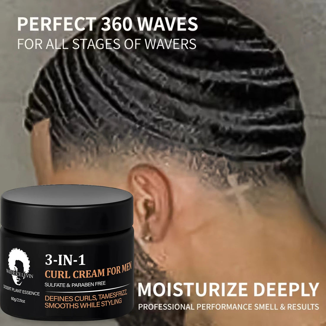3-IN-1 Men’s Curl Cream: Sulfate/Paraben-Free, Desert Plant Essence, Defines Curls, Tames Frizz & Smooths While Styling Halalzen