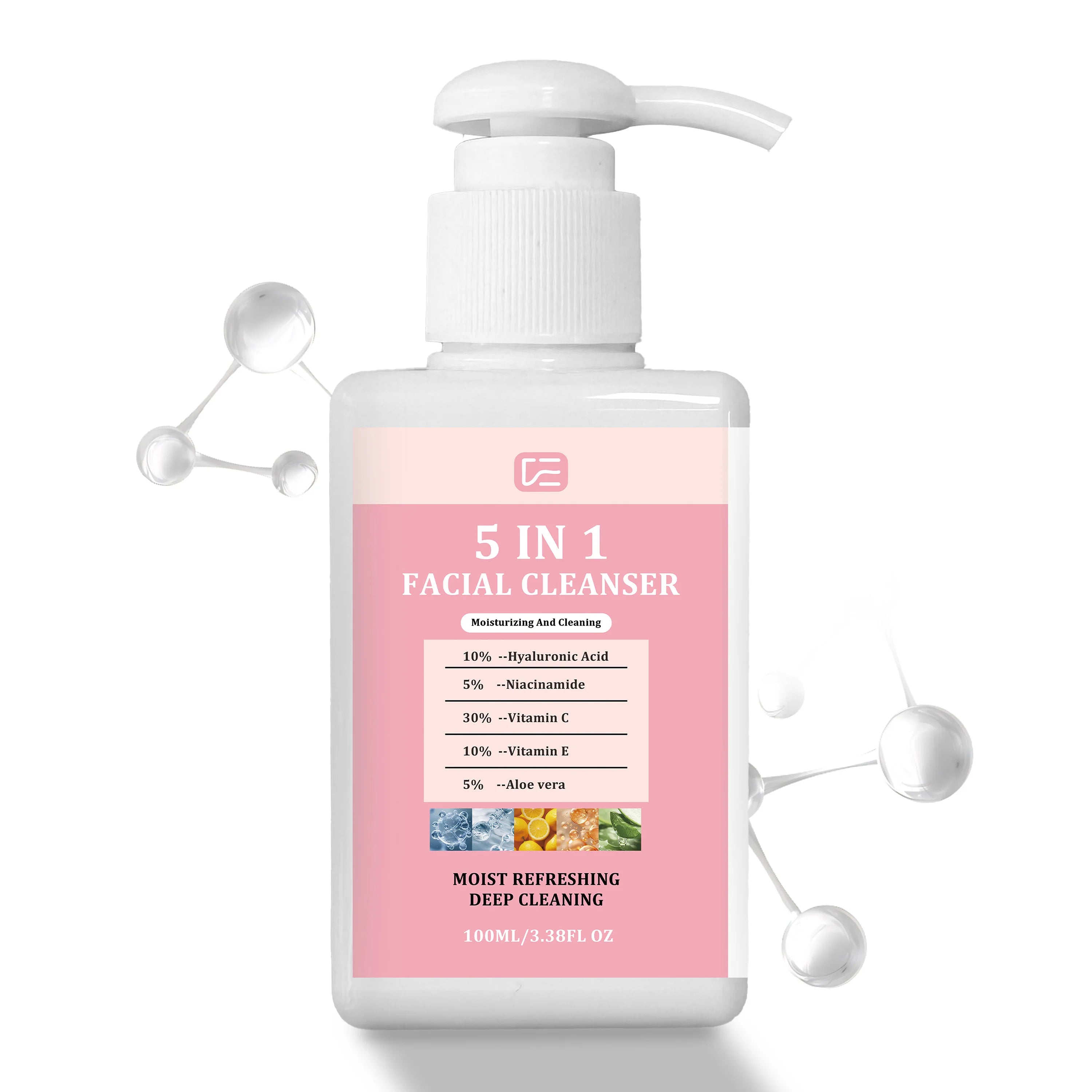 5-IN-1 Facial Cleanser 100ML/3.38FL OZ Gentle Non-Drying Hydrating Wash Normal/Oily/Combination Skin Face Lip Eye Makeup Remover