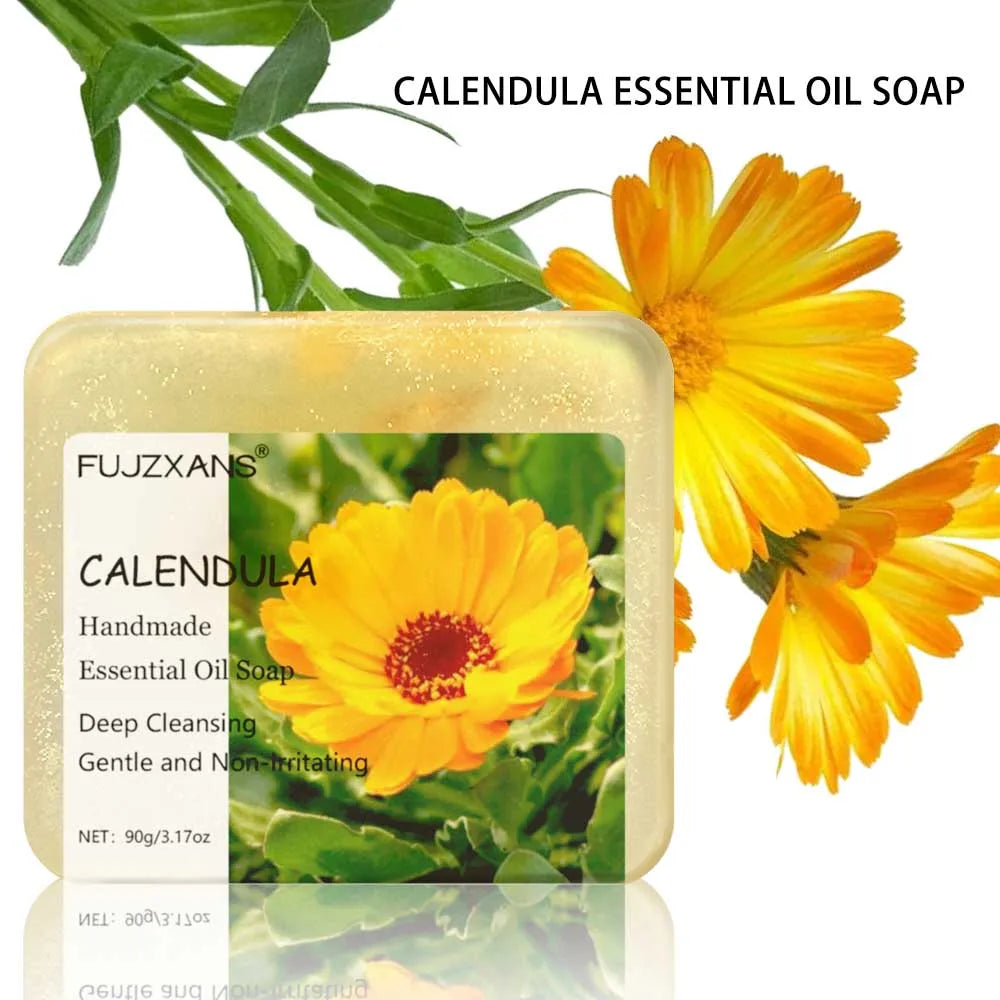90g FUJZXANS Handmade Essential Oil Soap Bars - Rose, Jasmine, Green Tea, Calendula, Osmanthus, Lavender, Lemon - 7 Long-Lasting Halalzen