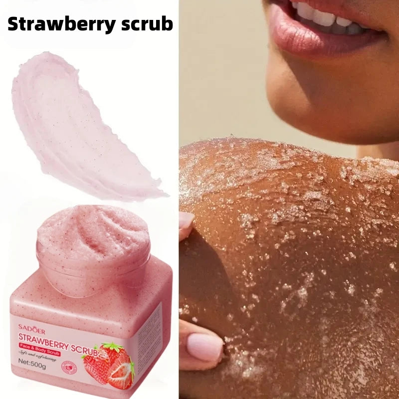 500g Strawberry Exfoliating Skin Cleansing Scrub, Hypoallergenic and Alcohol-Free, Gently Rubs the Skin to Physically Exfoliate, Provides Gentle Deep Cleansing, Suitable for Creating a Radiant Light Beige Complexion, Moisturi