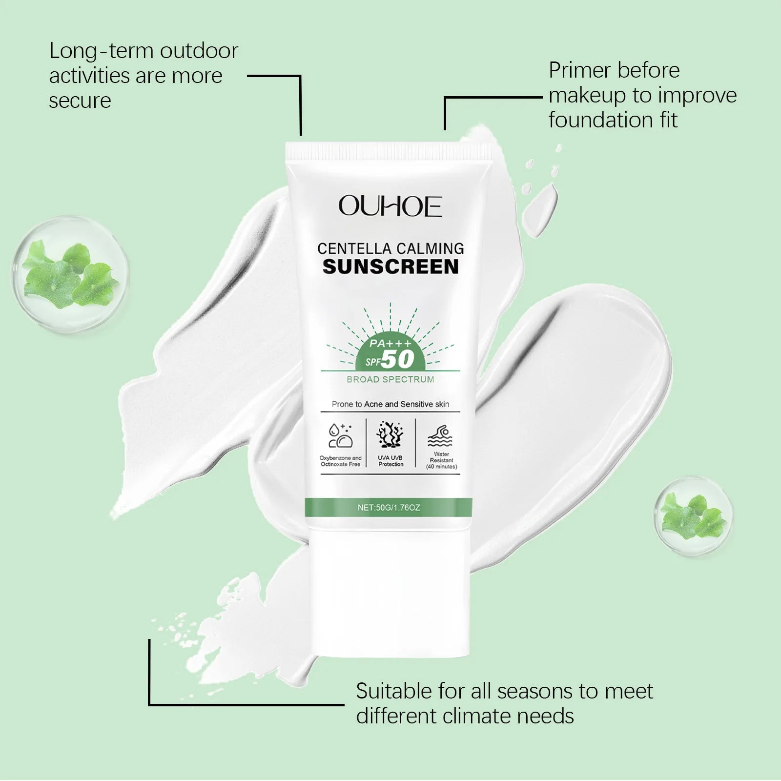 SPF 50 Facial Sunscreen Anti Sunlight Defense UV Rays Improve Dry Prevent Sunburn Summer Waterproof Soothing Centella Sunscreen Halalzen
