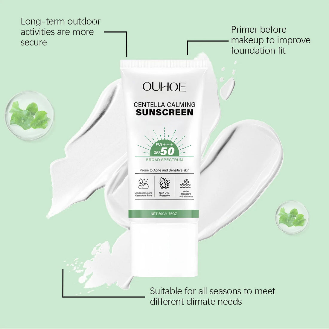 SPF 50 Facial Sunscreen Anti Sunlight Defense UV Rays Improve Dry Prevent Sunburn Summer Waterproof Soothing Centella Sunscreen Halalzen