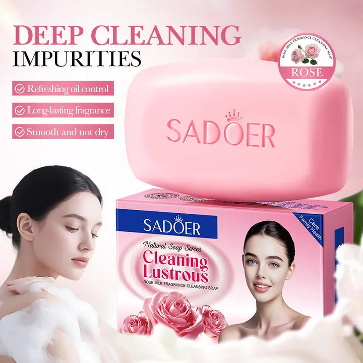 100g Rose Milk Fragrance Cleansing Soap, Contains Glycerin, Niacinamide, Aloe Vera Leaf Extract, Milk Extract, Calcium Carbonate, and Rose Extract. Easy to Rinse, Deeply Cleanses Skin Impurities, Refreshes and Controls Oil, L Halalzen