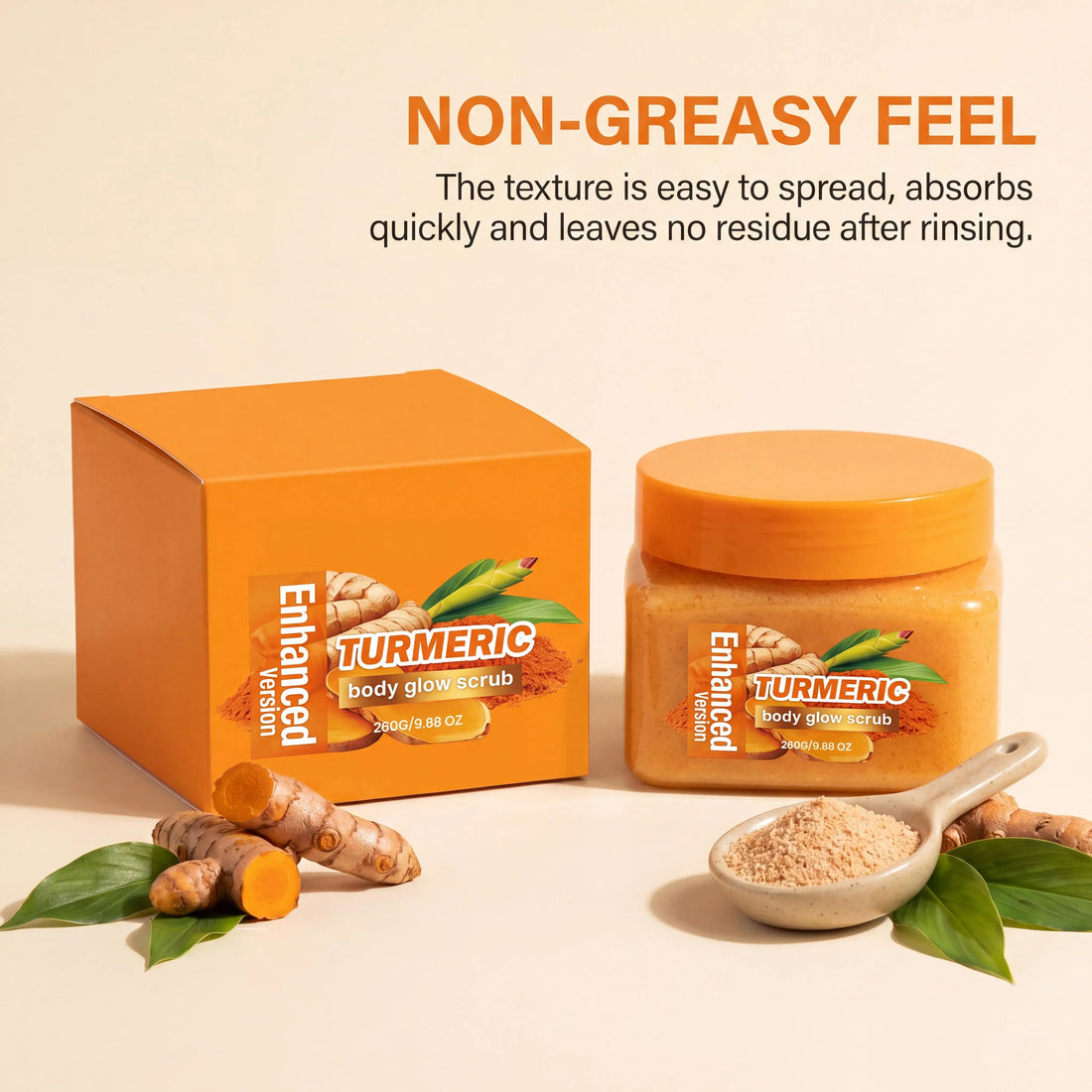 Turmeric Body Scrub Deep Cleanse Brightening Inner Thighs Bikini Area Organic Moisturizing Formula Exfoliating Body Scrub Cream