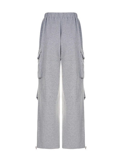 Women s Baggy Cargo Pants High Waist Solid Color Parachute Pants Ruched Sweatpants with Flap Pockets