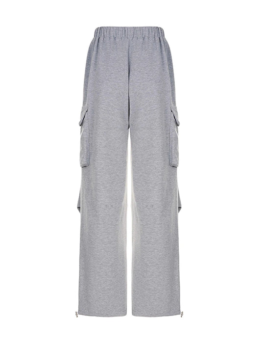 Women s Baggy Cargo Pants High Waist Solid Color Parachute Pants Ruched Sweatpants with Flap Pockets