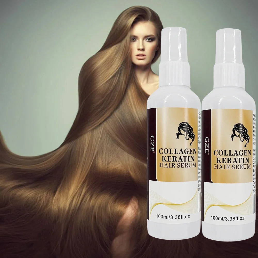 2 Pack GZE Collagen Keratin Hair Serum For Silky Hair Deep Conditioning Hydrating Repair Split Ends Anti-Breakage Halalzen