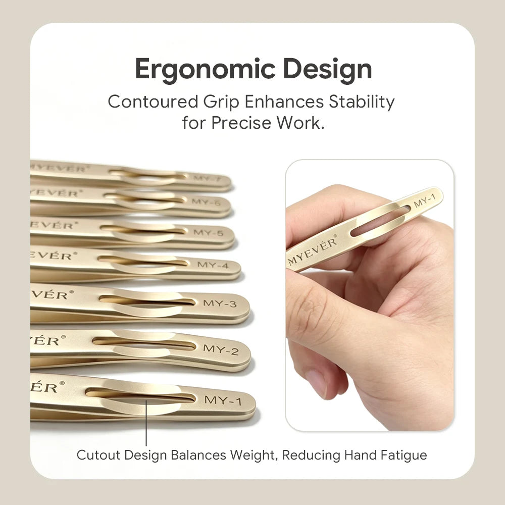 MYEVER Anti-Slip Eyelash Extension Steel Tweezers High-Density Fiber Tip Eyelash & Eyebrow Professional Precision Makeup Tools