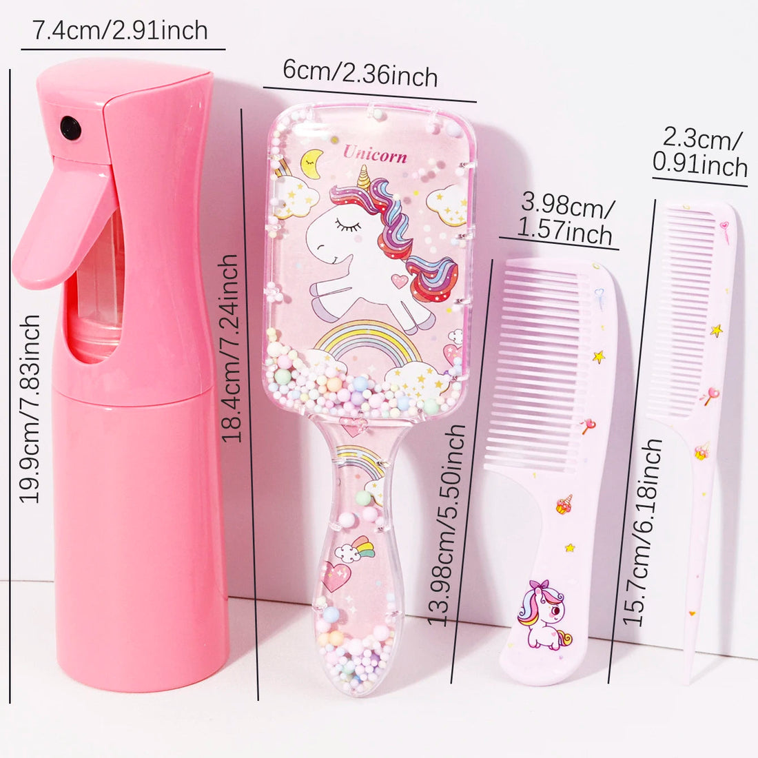 4pcs hair styling set, 200ml spray bottle, cute cartoon pattern square hair brush and 2 combs, Special for real hair wigs Halalzen