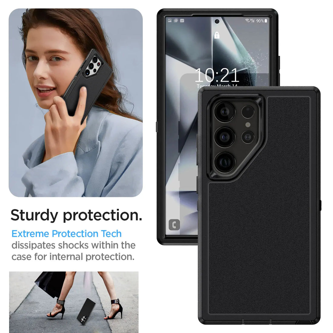 For Samsung Galaxy S24 Ultra 5G Dual Layer Case Slim Thin Hybrid Rugged Hard Shockproof Phone Cover Black