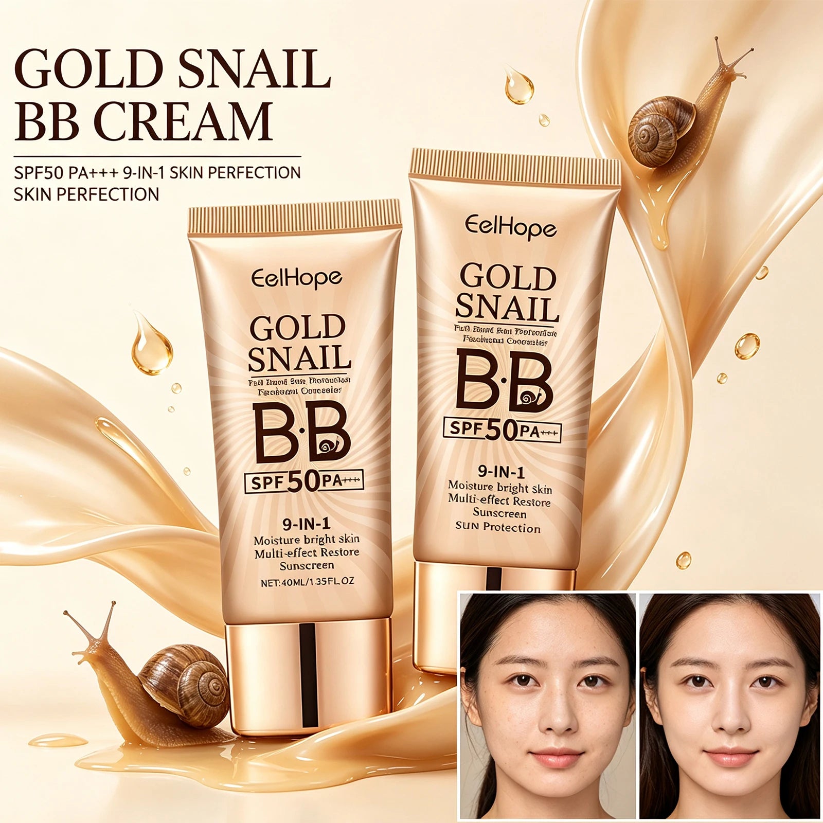 9-in-1 Moisture Bright Skin Multi-effect Restore Sunscreen Foundation Cream Long Lasting Moisturizing Concealer Natural Fit Skin
