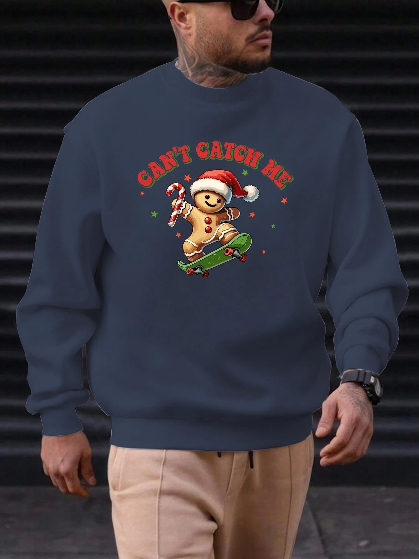 Men's Cotton Crewneck Sweatshirt CAN'T CATCH ME Graphic Print 2025 New Trending Fashion Casual High Quality Top Clothing