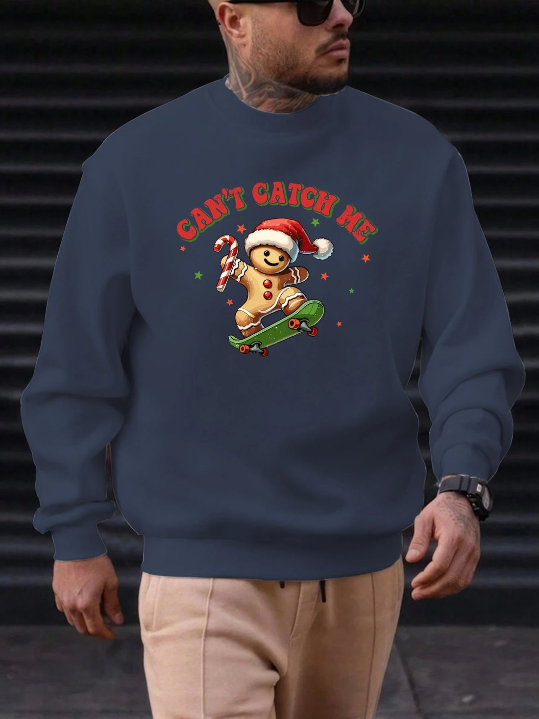 Men's Cotton Crewneck Sweatshirt CAN'T CATCH ME Graphic Print 2025 New Trending Fashion Casual High Quality Top Clothing