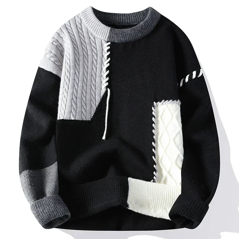 2025 Fall Winter Warm Men Sweaters Korean Style Patchwork Pullovers Round Neck Knitted Sweater Men Women Fashion Knitwear