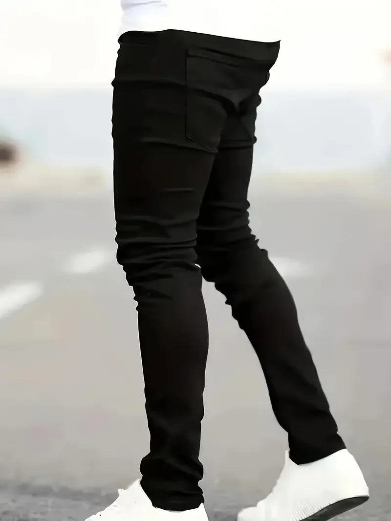 Men's Slim-Fit Black Jeans - Stretch Denim, Mid-Rise, Casual Skinny Pants for All Seasons