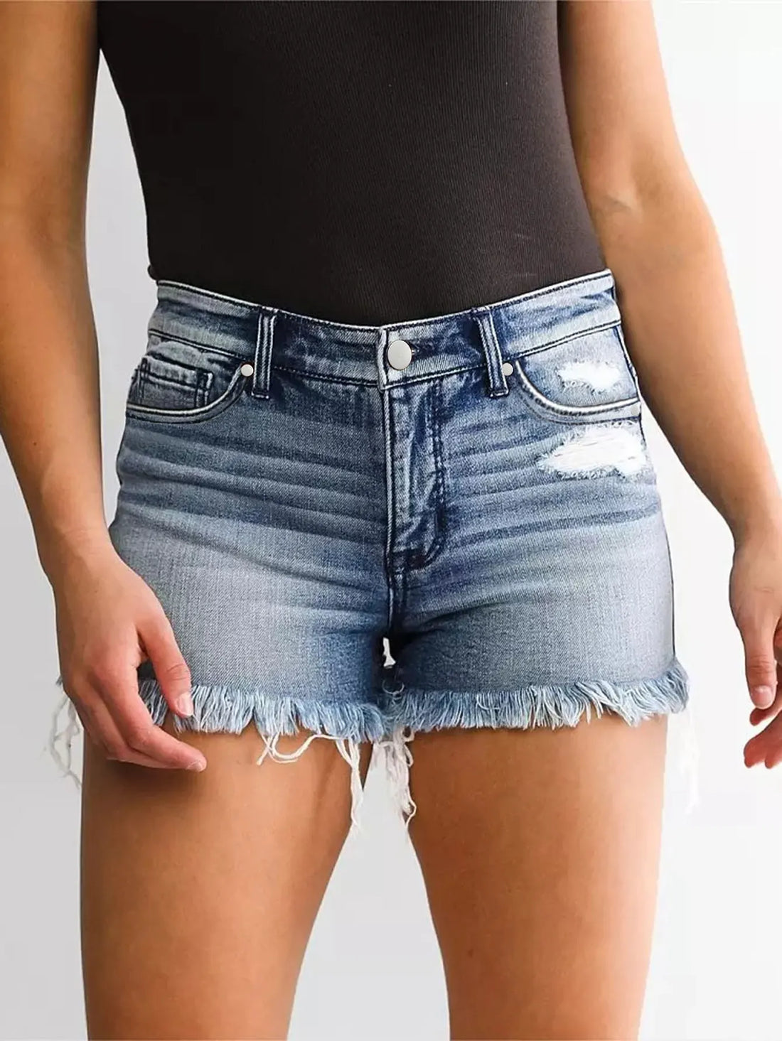 Women Denim Shorts Casual Summer Mid Waist Stretchy Denim Jean Shorts