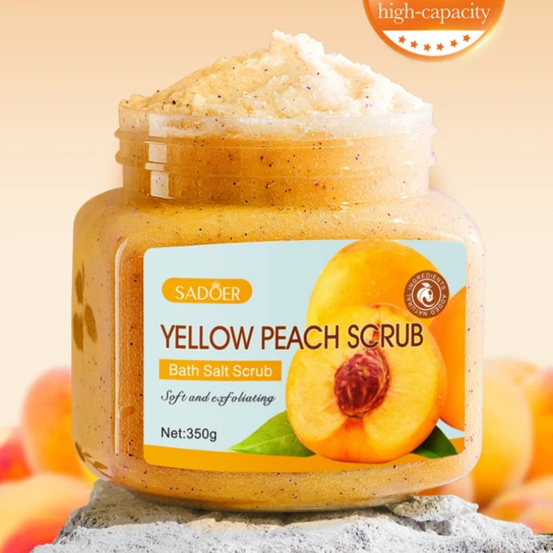 350g Yellow Peach Body Scrub, Fine Exfoliation, Deeply Cleanses the Body of Oil and Dirt, Removes Dead Skin Cells Without Harmin