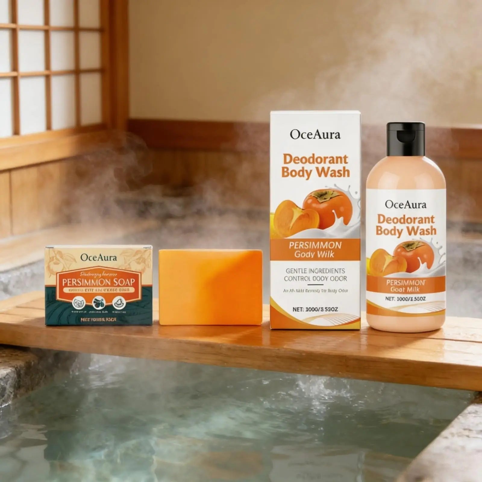 OceAura Persimmon Soap Bar for Body Odor Control Deodorant Professional Skin Cleaning Goat Milk Body Wash Persimmon Shower Gel Halalzen