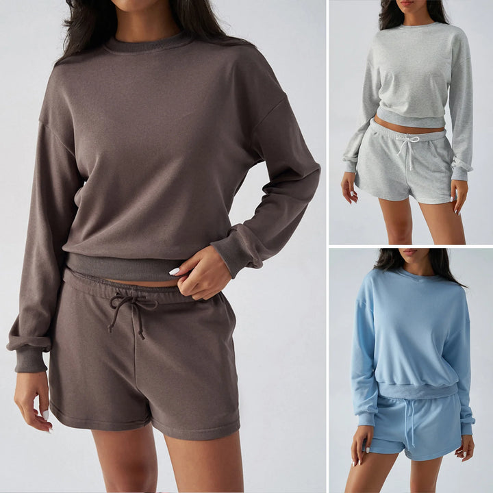 Women's Clothing 2025 Autumn And Winter Leisure Sports Ins Solid Color Pullover Sweater Three-point Pants Set