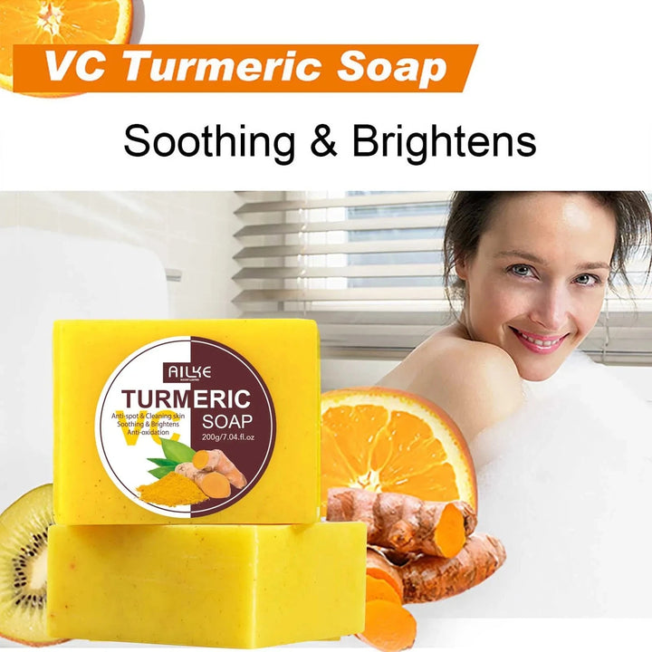 AILKE Natural Turmeric Soap for Face & Body, Whitening, Clean Stains, Even Skin Tone, Remove Acne, Age Spot, Black Spot, 200g Halalzen