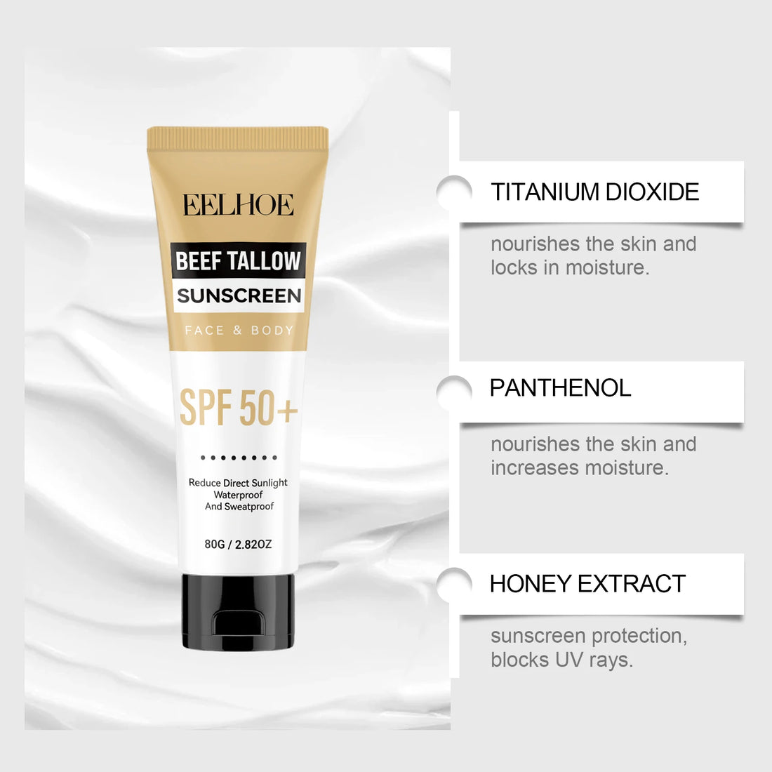 Beef Tallow Sunblock SPF 50 All-in-One Nourishing Body Protection Cream UV Shield Moisturizing Nourishing Sun Block Cream
