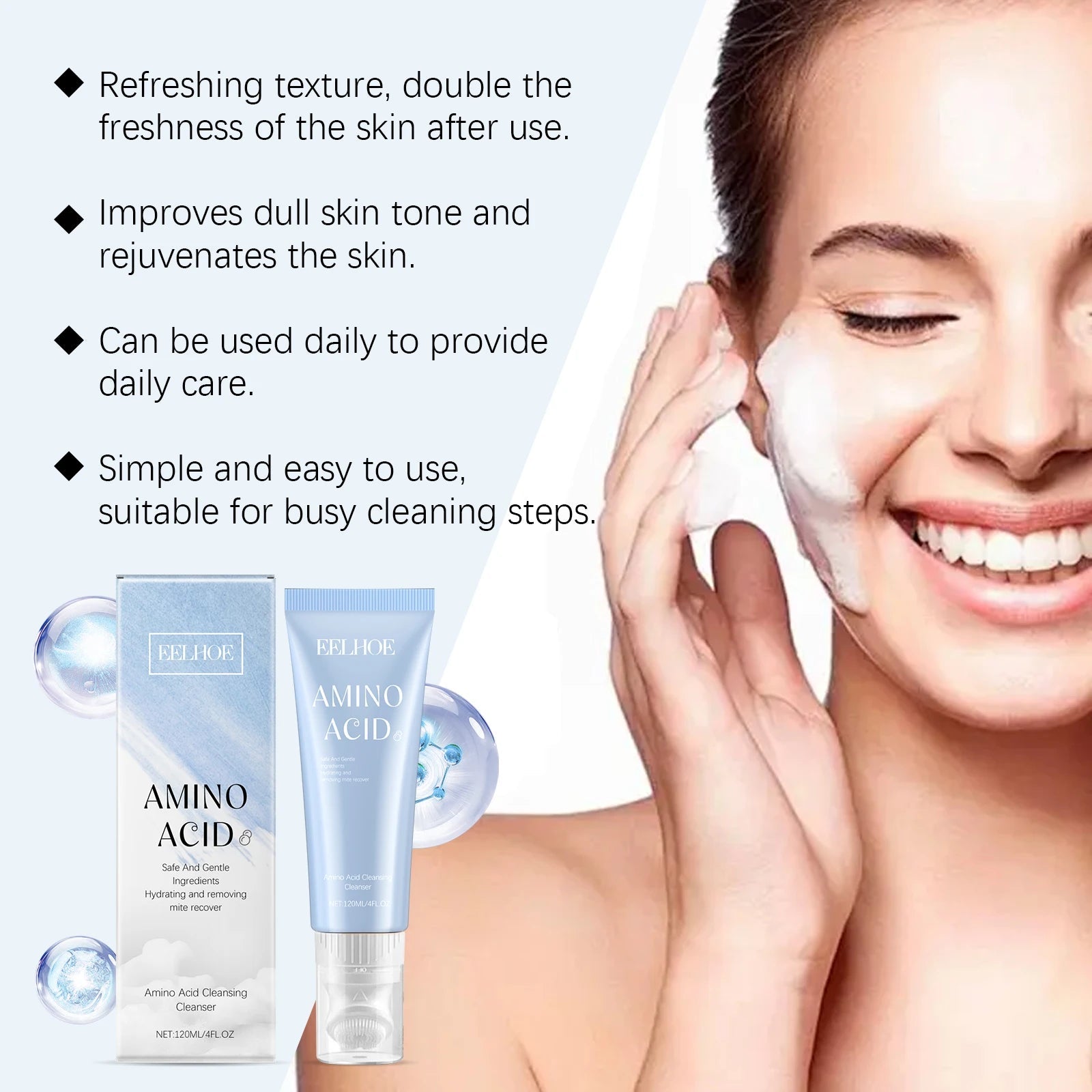 Amino Acid Face Cleanser Moisturizing Oil Control Acne Care Deep Cleaning Mites Removal Gentle Foam Cleanser For Sensitive Skin Halalzen