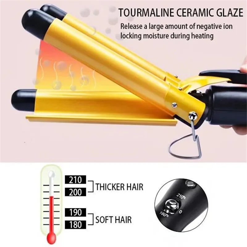 Professional Triple Barrel Hair Curler Ceramic Tourmaline Technology Fast Heating Anti Scalding Hair Styler Long Lasting Waves Halalzen