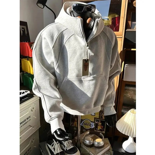 American Half-zipper Stand-up Collar Sweatshirt for Men's Fashion Brand Handsome Three-dimensional Hoodie