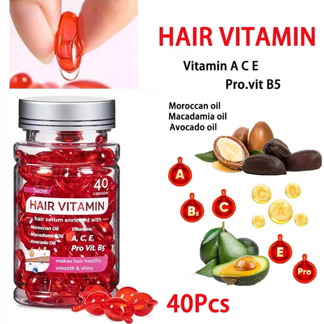 Moroccan Agam Vitamin Oil Hair Care Essence Damaged Nutrition Repair Hair Splitting Improvement Treatment Products 40 Capsules Halalzen