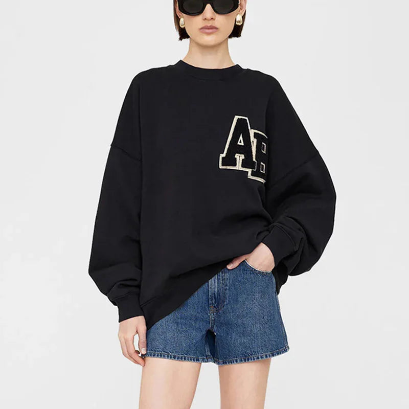 Early autumn new North American niche AB towel embroidered fabric embroidered letter women's hoodie