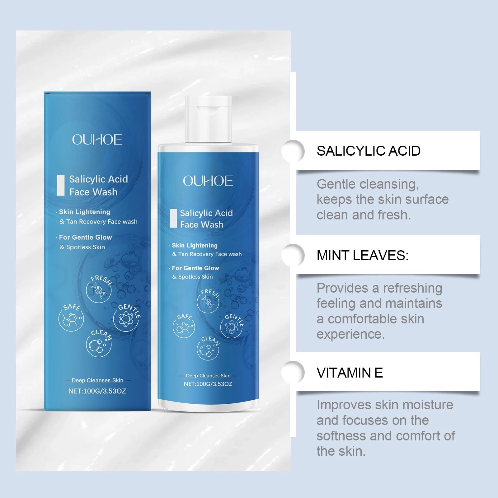Salicylic Acid Facial Cleanser Acne Treatment Moisturizing Oil Control Skincare Face Wash Cleansing Pore Hydrating Skin Care Halalzen
