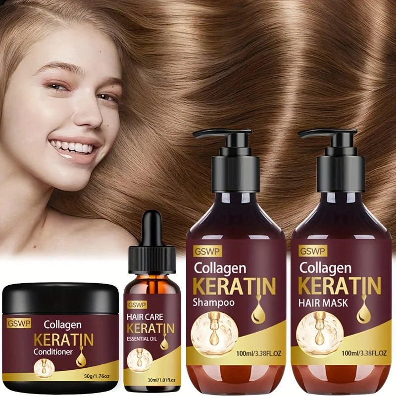 GSWP 4-Piece Keratin Care Set: Keratin Shampoo, Conditioner, Hair Mask, and Hair Oil for Deep Moisturizing. Halalzen