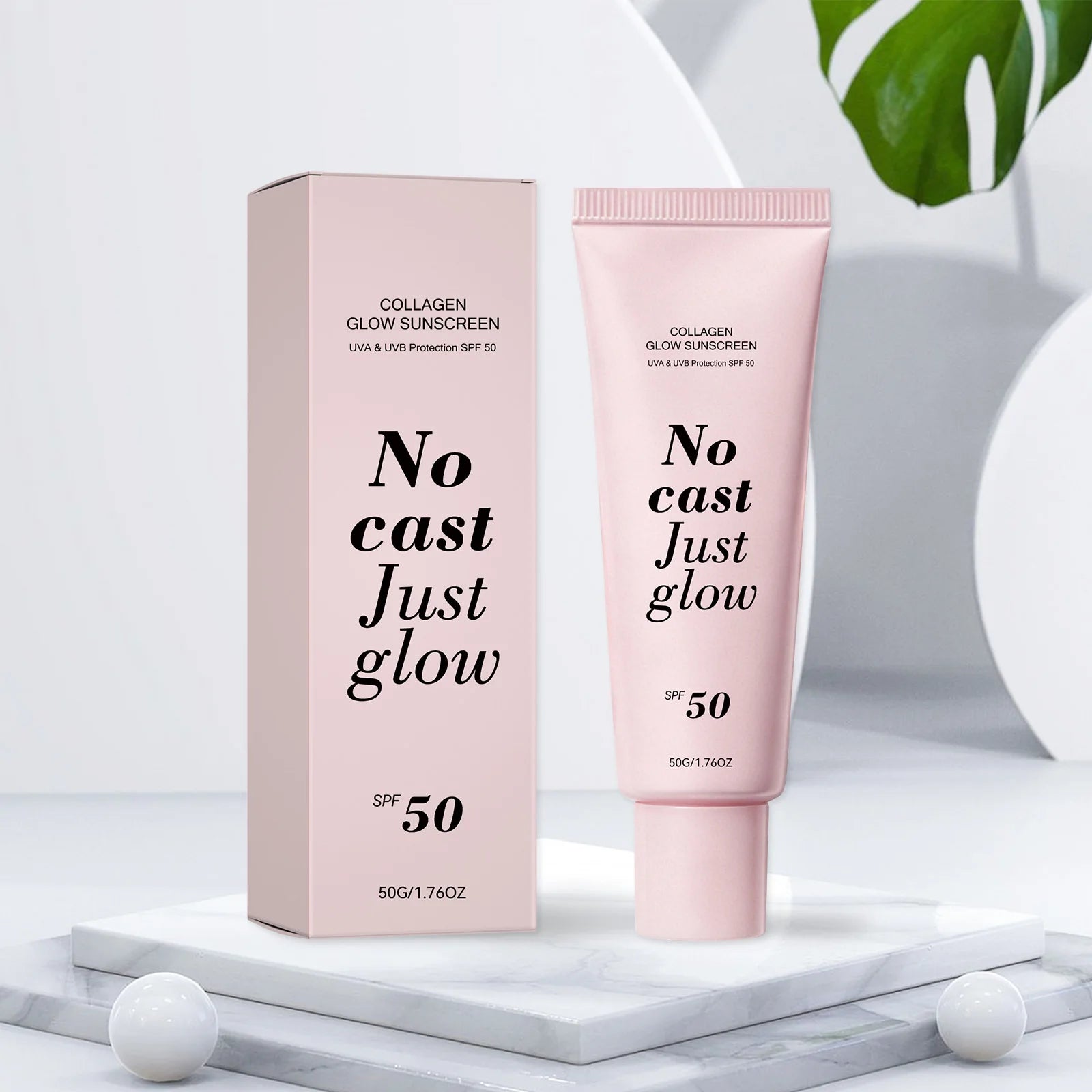 Collagen Glow Sunscreen SPF50 Broad Spectrum UVA UVB Protection No White Cast Lightweight Non Greasy Hydrating Sun Lotion For Se