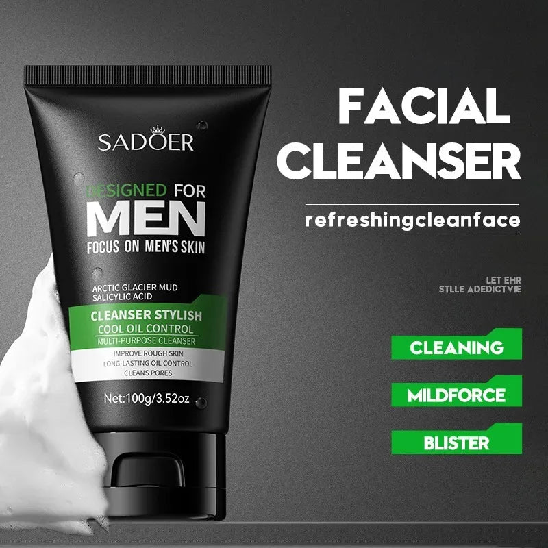 Deep Cleansing Men's Facial Cleanser, Oil Control, Moisturizing, Blackhead Removal, Lightening Dark Spots, Shrinking Pores, Removing Acne Marks, and Fine Facial Cleansing Milk 100g Halalzen