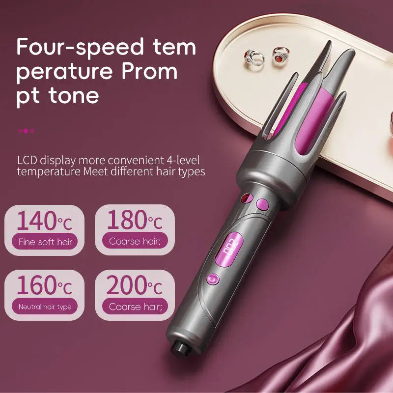 Professional Ceramic Hair Curler Wand Long Barrel Portable Electric Automatic Fast-Curling Iron LED Display for Household Use