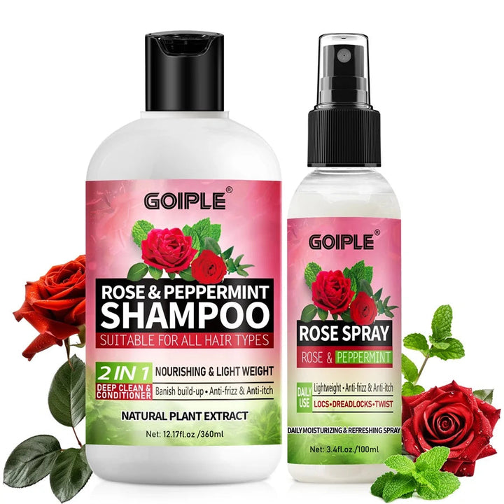 Rose Peppermint Shampoo & Rose Hair Care Spray Moisturizing and Nourishing Conditioning Hair Products Christmas Gifts for Women HALALZEN