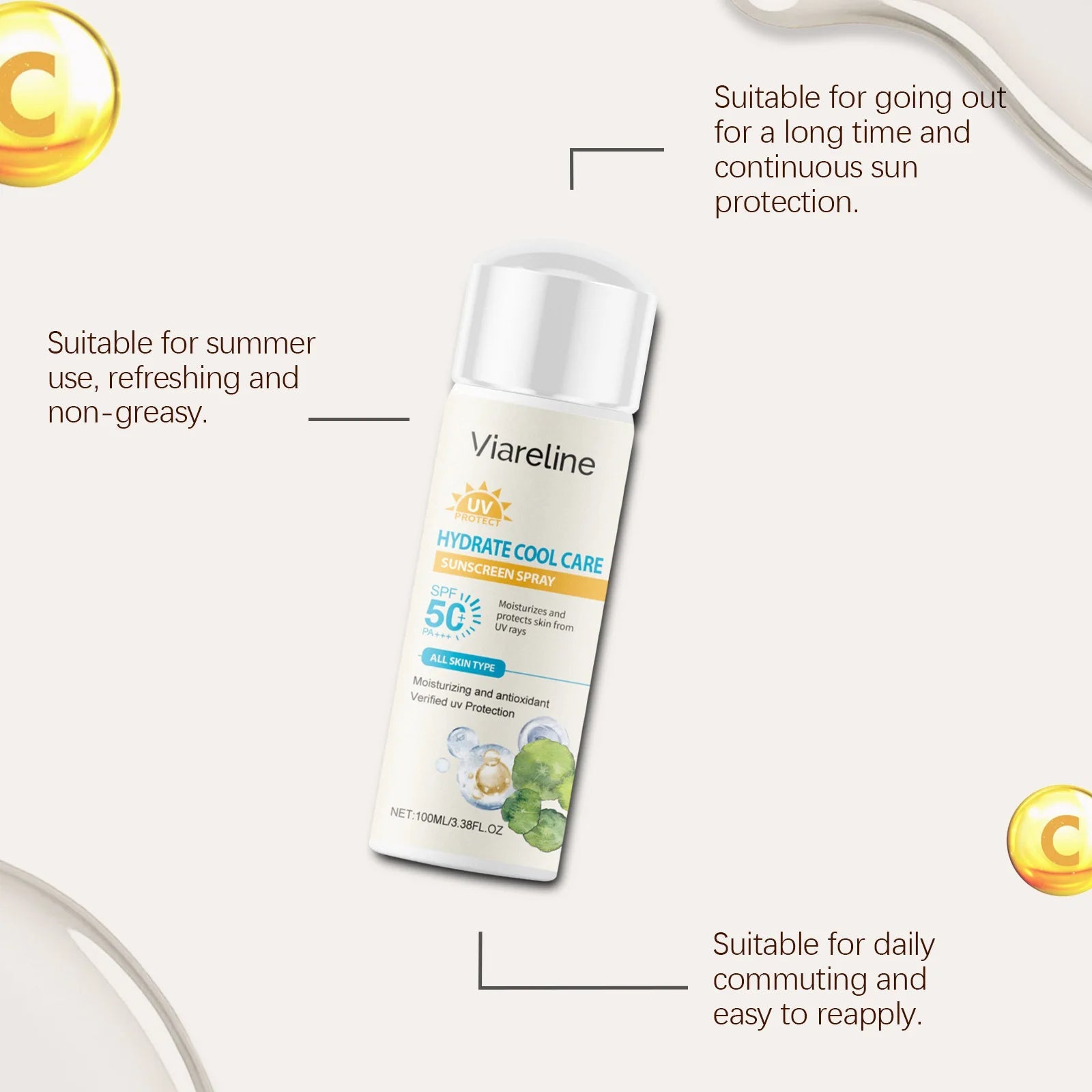Sun Protection Spray Broad Spectrum SPF 50 UVA UVB Protection Sunburn Prevention Waterproof Lightweight Lasting Sunscreen Mist Halalzen