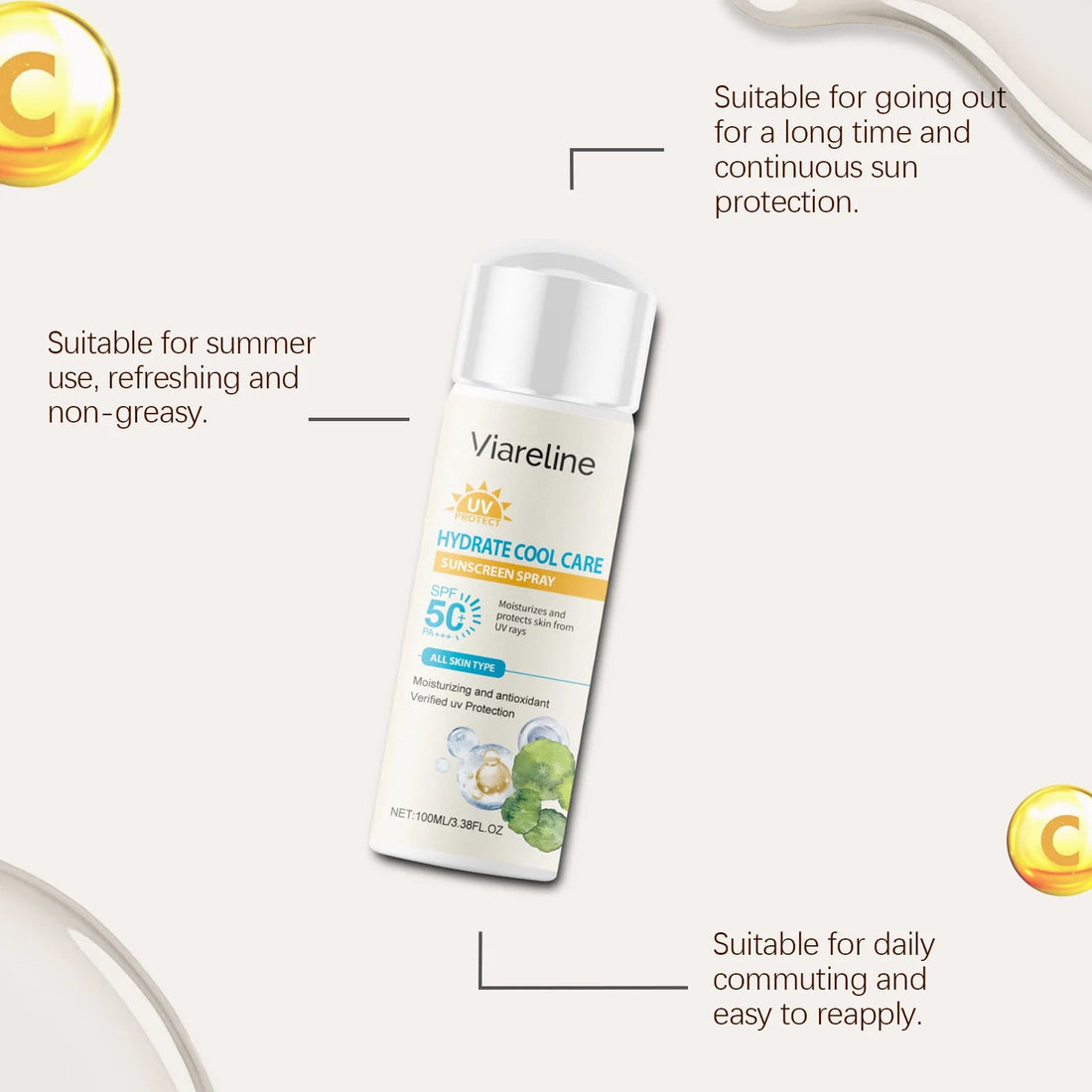 Sun Protection Spray Broad Spectrum SPF 50 UVA UVB Protection Sunburn Prevention Waterproof Lightweight Lasting Sunscreen Mist Halalzen