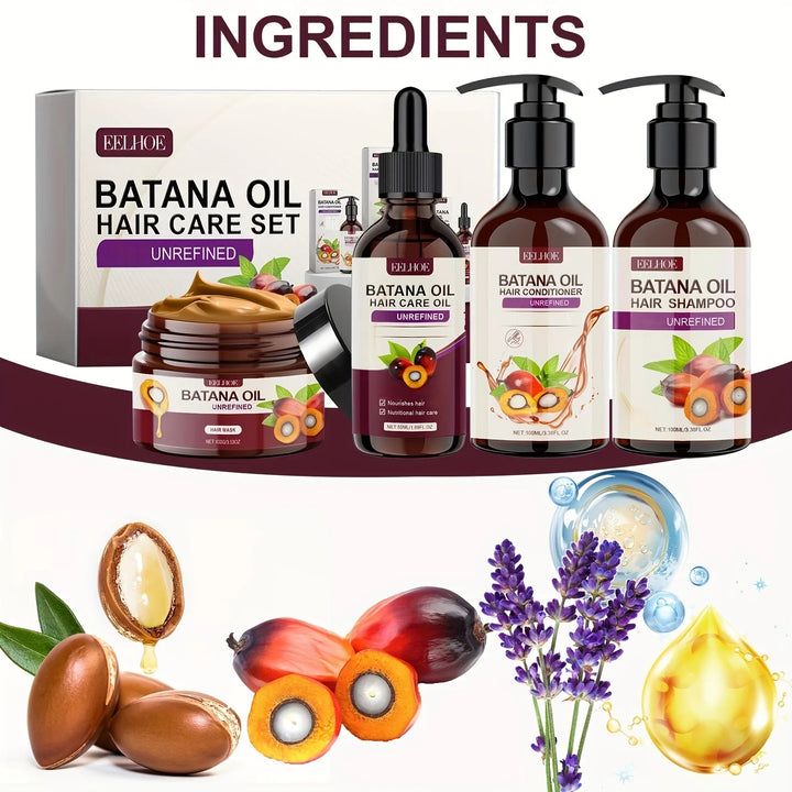 Batana Oil Hair Care Set - Shampoo, Conditioner, Hair Mask and Scalp Oil for All Hair Types Halalzen