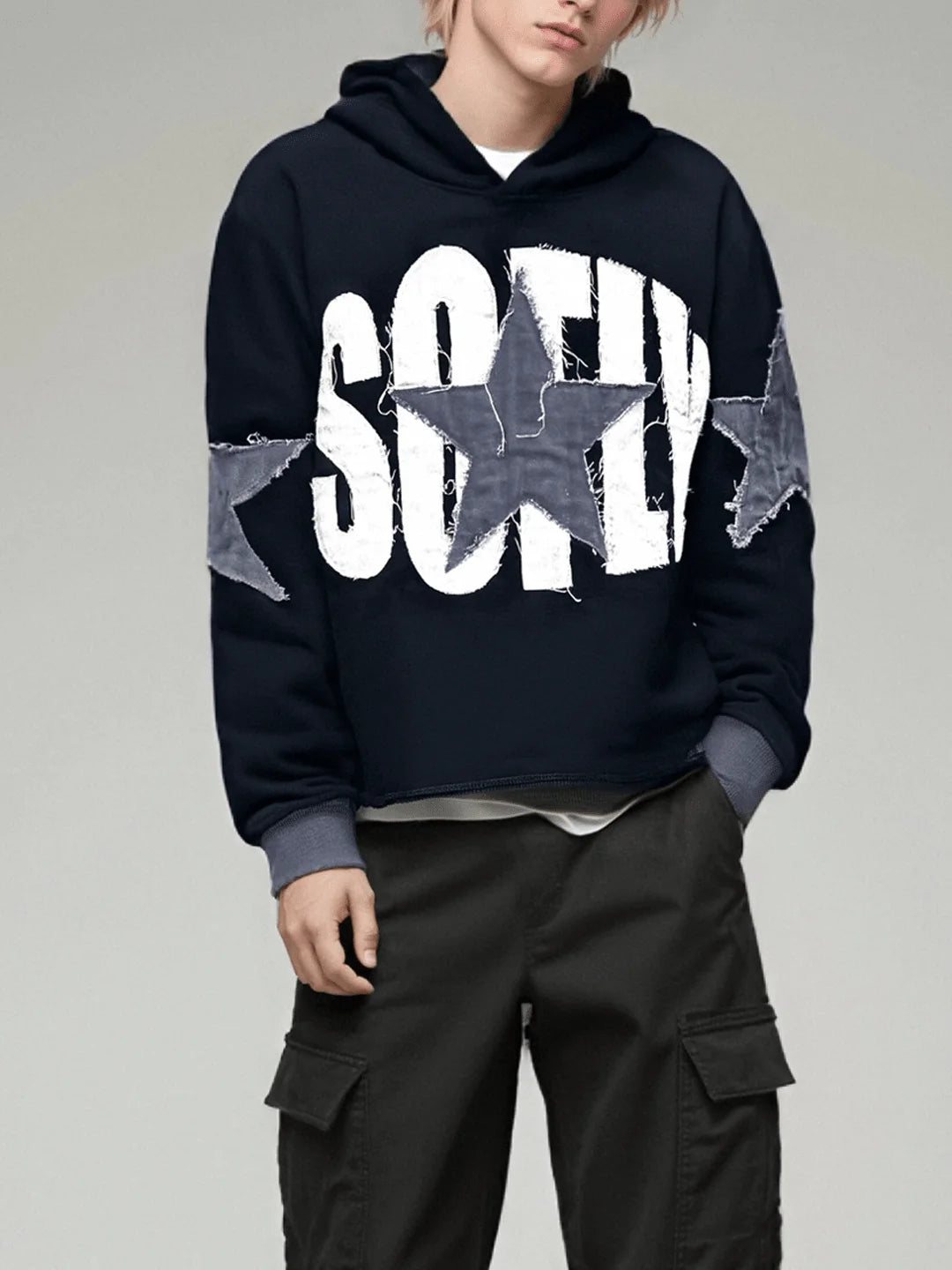Men's Y2k Letter Graphic Long Sleeve Hoodie Vintage Loose Fit Hooded Sweatshirt