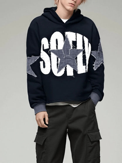 Men's Y2k Letter Graphic Long Sleeve Hoodie Vintage Loose Fit Hooded Sweatshirt