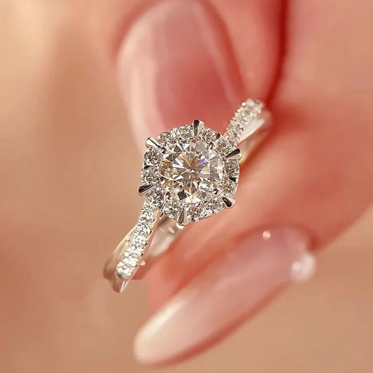 Imitation Moissanite Star Woven Ring Eight Hearts and Eight Arrows Zircon White Gold Twisted Arm Design Engagement Diamond Ring