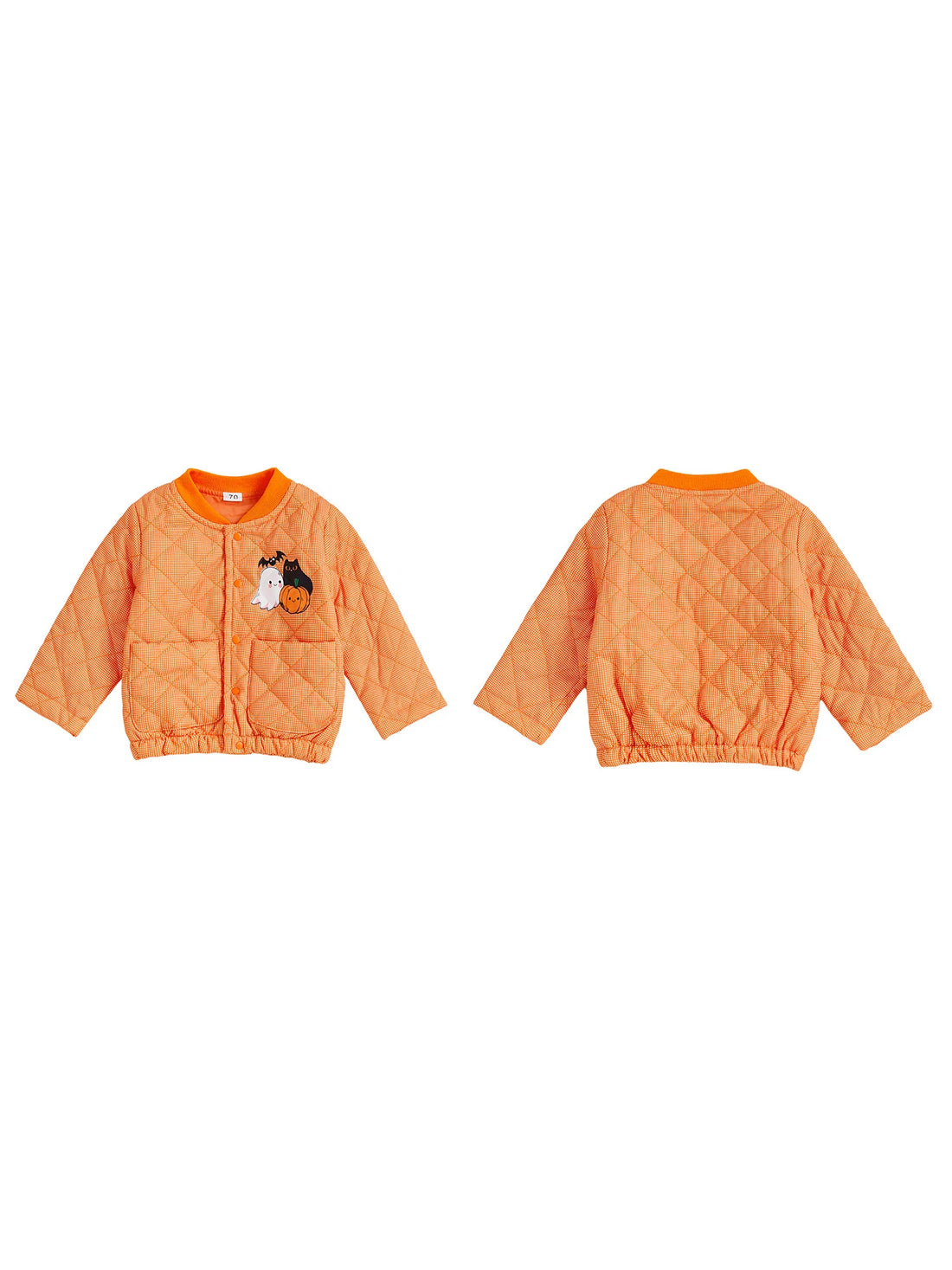 Infant Halloween Costume  Pumpkin Ghost Print Long Sleeve Button Up Stand Collar Quilted Jacket with Pockets for Toddlers