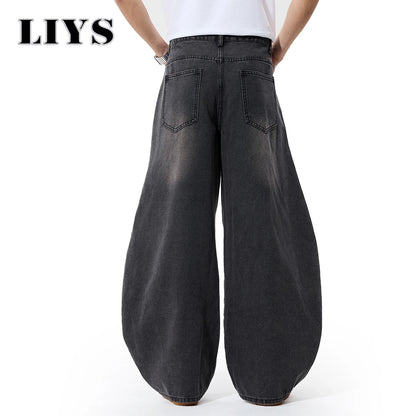 2025 Autumn Men's Retro Grey Black Loose Wide Leg Jeans American Street Baggy Goth Pants Man Designer Jeans Y2K Denim Pants