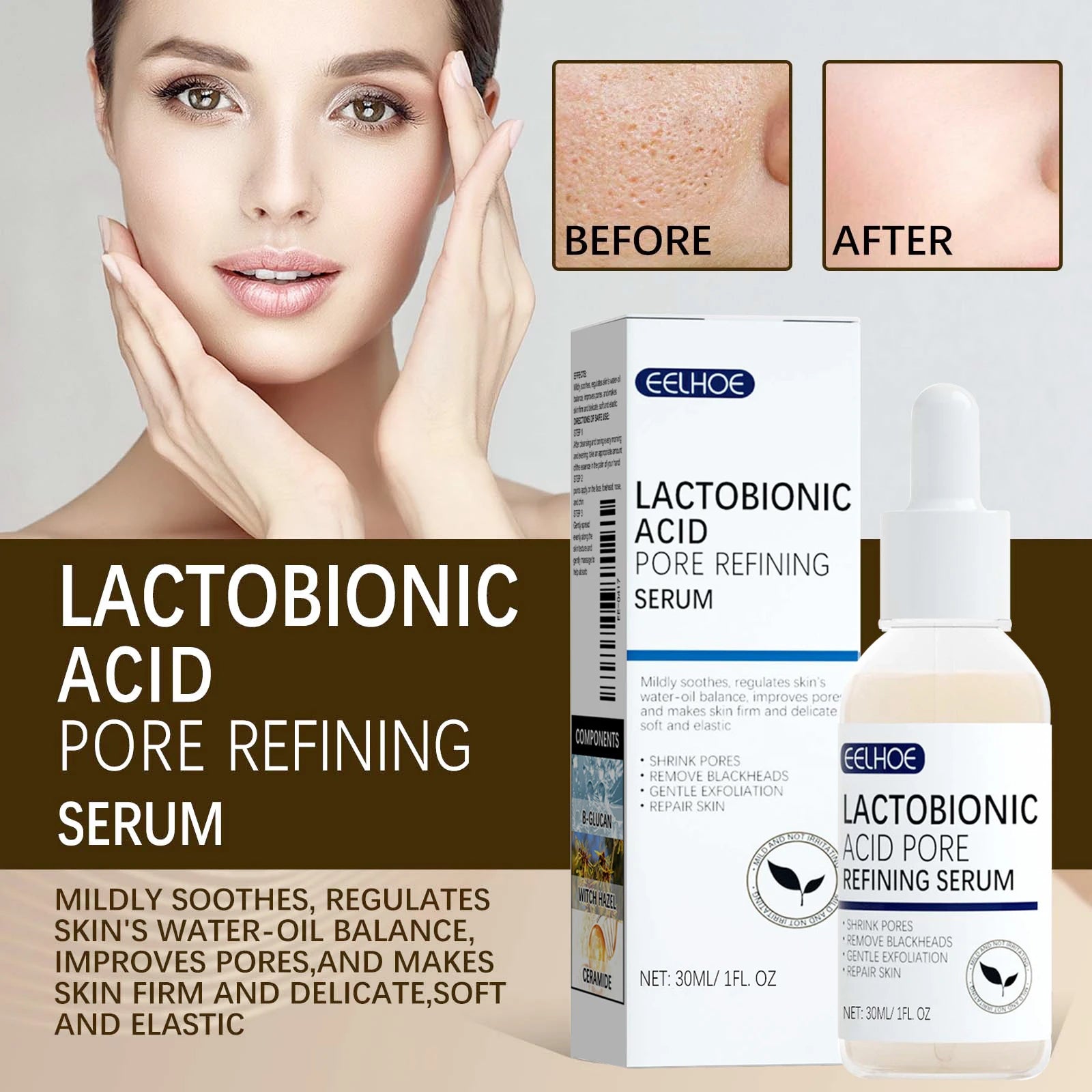 Lactobionic Acid Face Serum Pore Shrink Hyaluronic Acid Moisturizing Nourishing Firming Brighten Beauty Korean Cosmetics