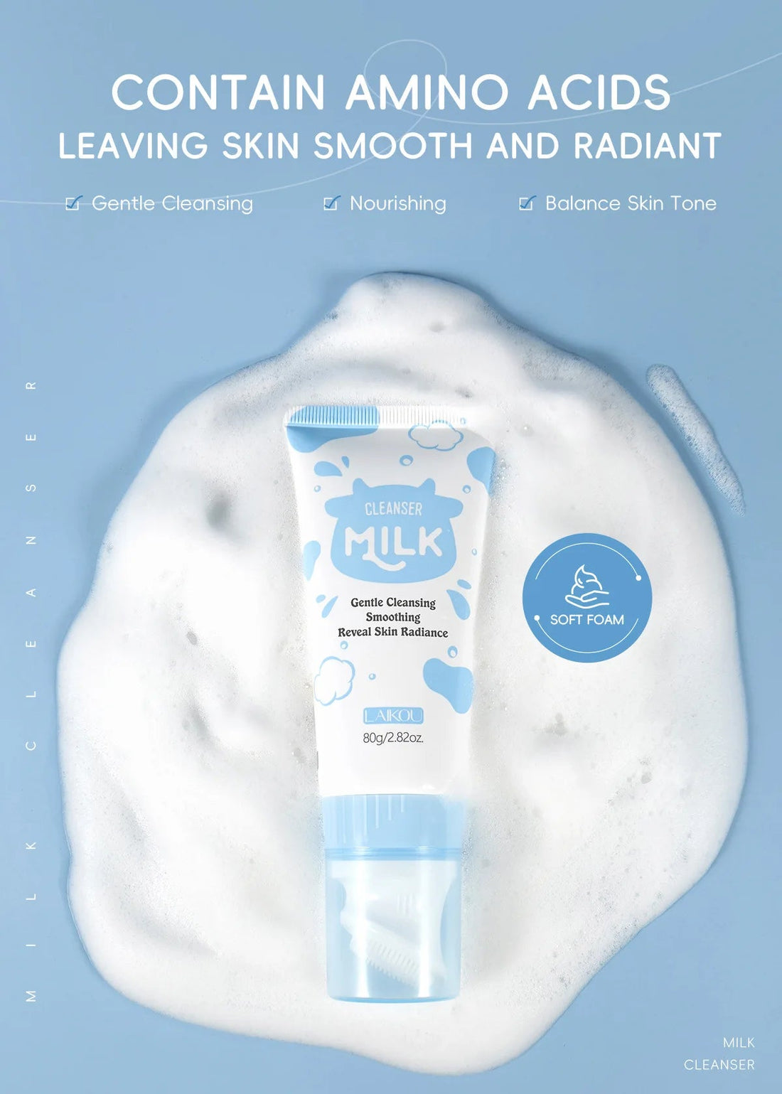 Laikou Milk Face Cleanser Facial Scrub Cleansing Wash Foam Mossee Acne Oil Control Blackhead Remover Shrink Pores Skin Care 80g Halalzen