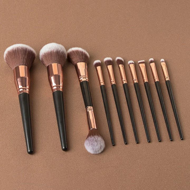 10/15pcs Black Makeup Brush Sets Professional Natural Fiber Hair Brush Foundation Kakubi Contour Eyeshadow Blending Beauty Tool Halalzen