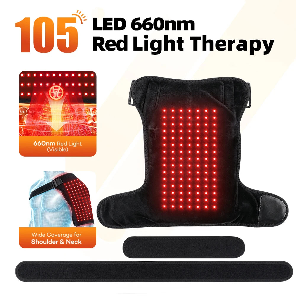 USB Electric Heated Shoulder Wrap 105 LED 660nm Red Light Shoulder Pad,3-Level Hot Compress Shoulder Brace,Joint Support Protect